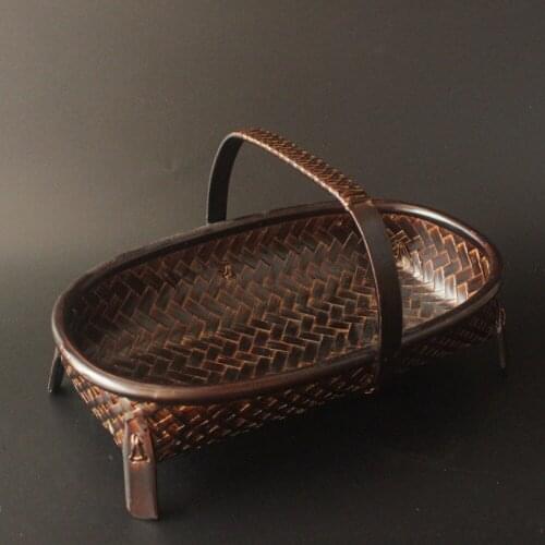 Handmade bamboo basket, Japanese fruit tray, Chinese hand-woven tea set storage, dried fruit tray, bamboo crafts
