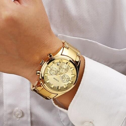 WWOOR Mens Quartz Watch Top Brand Luxury Golden Waterproof Chronograph Clock Fashion Stainless Steel Men Watch Relogio Masculino