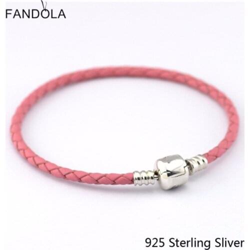 CKK 925 Sterling Silver Clasp Clip Pink Chain Leather Bracelets Jewelry Making Fits For Beads And Charms