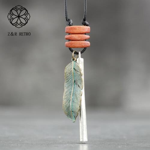 Leaf Wooden Beads Pendants Long Necklace Women Jewelry Rope Chains Chokers necklaces & pendants Jewellery Suspension Alloy 2021