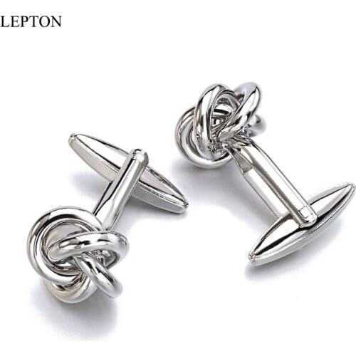 Hot trend Metal Knot Cufflinks Lepton Brand Stainless Steel Jewelry Mens Knots Cuff links Best Christmas Gift Cufflink gemelos