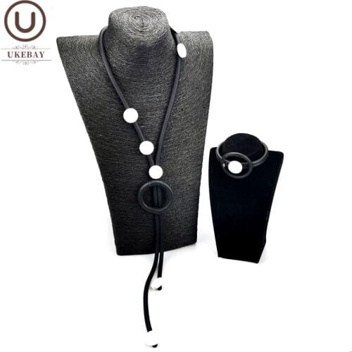 UKEBAY New White Wood Bead Necklace And Bangles Female Jewelry Set Party Wedding Jewelry Pendant Necklace Handmade Jewellery Set