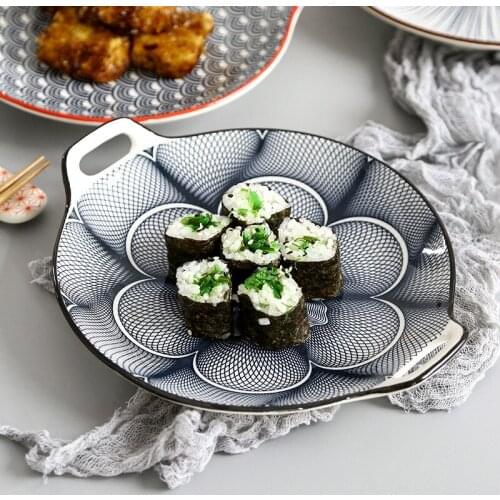 Creative Double Ear Steak Plate Ceramic Dessert Plate Glaze Color Simple Household 9 Inch Dishes Tableware Kitchen Supplies