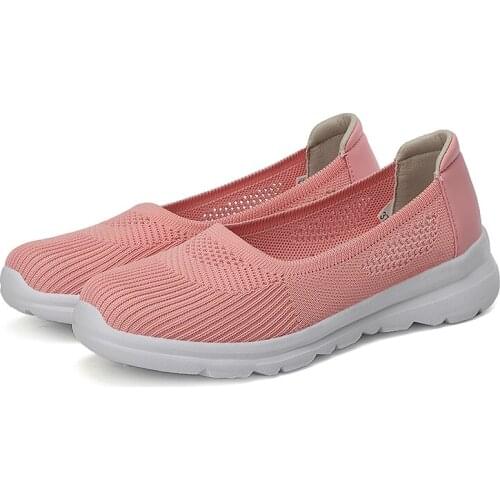 Sneakers womens shoes 2020 shallow mouth fly-woven mesh womens walking shoes pedal flat womens home casual shoes large size