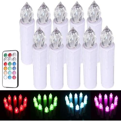 10pcs Creative Home Decoration Party Wedding Candle Lamp Led Electric Flameless Candle Colorful with Remote Control Xmas Decor