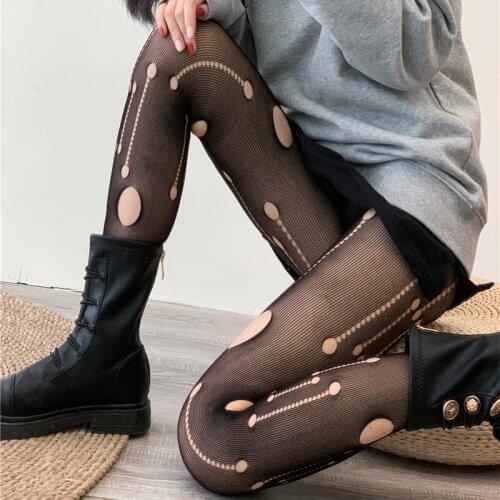 Summer Punk Hottie Black Pantyhose Hollow Out Hole Fishnet Stockings Ins Style Harajuku Hosiery Nylon Womens Tights Plus Size