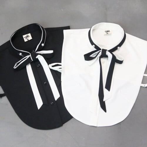 Cute Preppy Style Detachable Ribbon Bow Collar Black White Fake Collar Shirt for Women Fake Shirts Collars