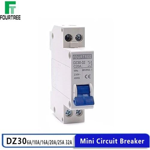 DPN DZ30 230V 1P+N Mini Circuit Breaker MCB 10A,16A,20A,25A,32A Lead Rail Breaking Capacity 4.5KA Laser Printing