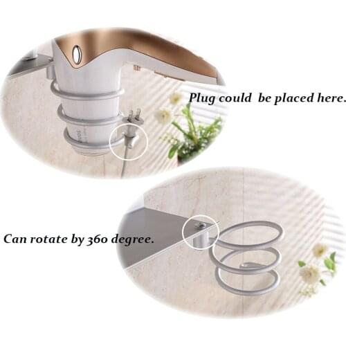 Multi-functional Alumimum Hair Dryer Shelf Bathroom Wall Mouted Stand Storage Holder with 2 Cups (Color: Silver)