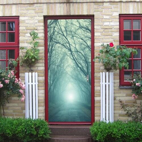 Colomac 3d forest pattern wall door stickers self-adhesive door renovation living room bedroom home decor decoration accessory