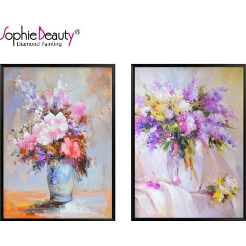 New Arrival Diy Diamond Painting Cross Stitch Mosaic kit HandCraft Embroidery Beauty Vase Pink Flower Multi Needlework Drawing