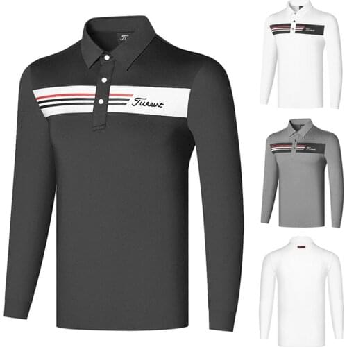 Autumn and Winter Golf Clothing Mens Long-Sleeved Outdoor Sports Breathable Fashion Polo T-Shirt Top High Quality Polyester