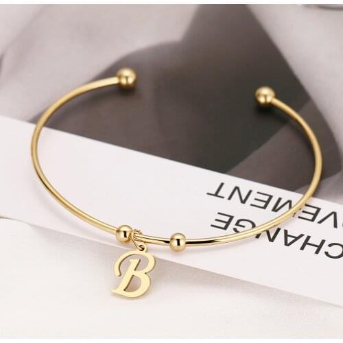 CACANA 316L Stainless Steel Open Bracelet Gold Color 26 letters A-Z Simple Trendy Jewelry For Women Bracelets Wedding Party Gift