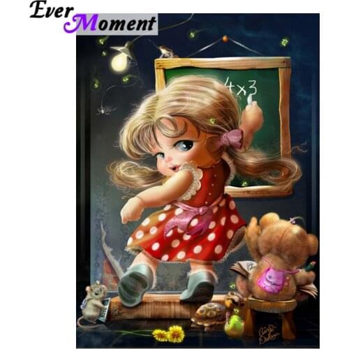 Ever Moment Full Diamond Painting Strass Little Girl and Toys Embroidery Rhinestone Cartoon Gift for Kids Room Craft DIY ASF886