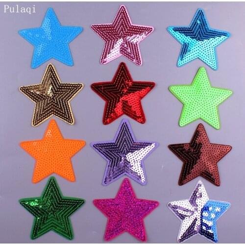 Pulaqi 14 styles Sequined Patches Iron on Star Heart Appliqued DIY Sewing Stickers Garment Jeans Backpack Decor Embellishment