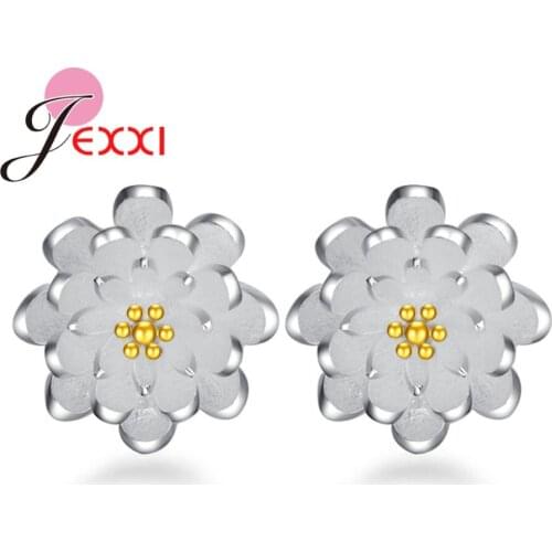 Lovely Teenager Girl Handmade Jewellery 925 Sterling Silver Small Lotus Flower Needle Pin Ear Stud Earrings Pendientes