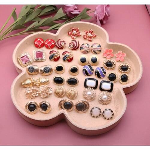 Clip-Earrings For No Ear Holes Geometric Enamel Metal Flower Vintage For Women Party Accessories