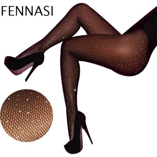 Fishnet Nnylons Female Ttights Sticky Mesh Tights Womens Pantyhose Erotic Tights Women Colored Tights With Rhinestones FENNASI