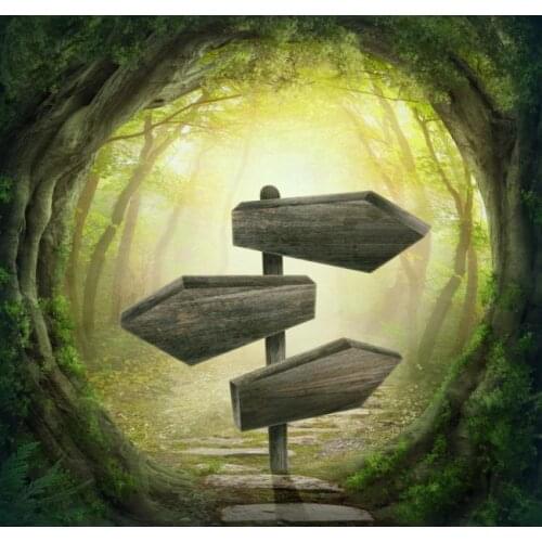 Fairy Tale 5*7ft Green Forest Wooden Signal Newborn Baby Photo Backdrops Background Studio Custom Background for Kids Photos