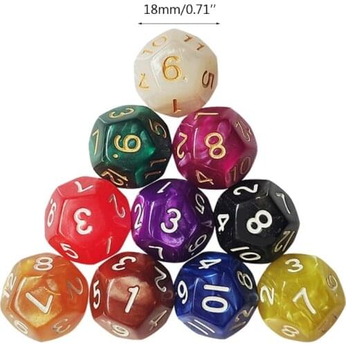 10Piece Solid Acrylic Dice 12 Sided Sculpture Digital Dice for Club/Party/Family DIY Board Game Accessories 18mm S06 21