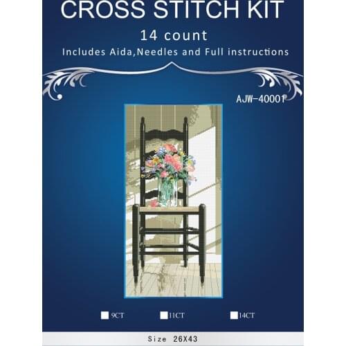 Top Quality Gold Collection Lovely Counted Cross Stitch Kit Chair with Flowers Flower in Vase dim 3516