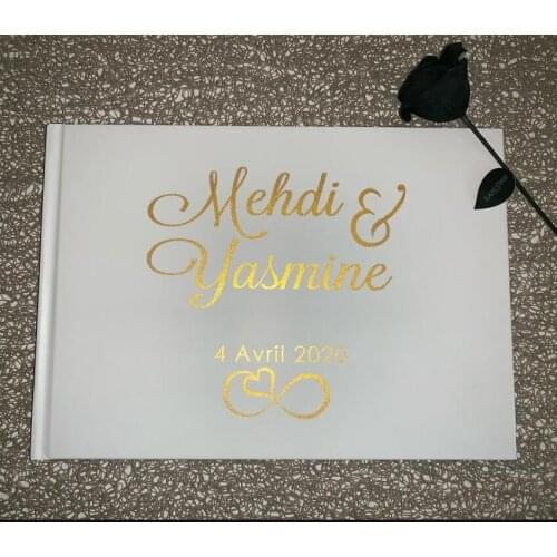 Personalized Guest Book Gold Calligraphy Alternative Guestbook Custom Names and Date Wedding Journal Infinity love photo ablums
