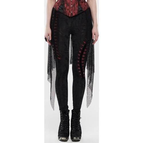 PUNKRAVE Womens Gothic Daily Flame Skinny Leggings Elastic Waist Stretch Knit Pattern Mesh Patchwork High Waist Pencil Pants