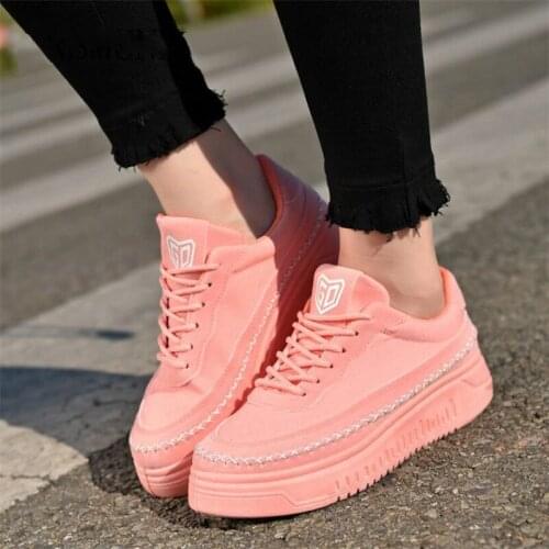 QWEDF 2019 Spring New Designer Wedges Pink Platform Sneakers Women Vulcanize Shoes Casual Female Shoes size 35-40 HX-23