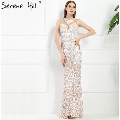 2020 New Arrival Sexy Sheer Mermaid Long Evening Dresses Printed Prom Dress Party Gown Dubai Arabic Formal Dress BLA6168