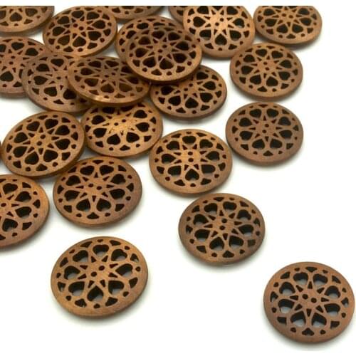 30PCS25mm Hollow Out Flower Wood Buttons For Clothing Sewing Accessories Wooden Crafts DIY Scrapbooking Home Decoration Supplies