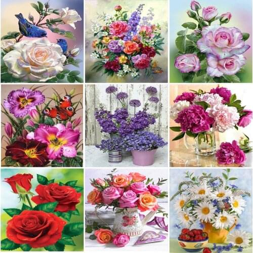 5D DIY Diamond Painting Flower Vase Cross Stitch Kit Full Drill Embroidery Mosaic Rose Picture Of Rhinestones Home Decor