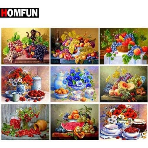 HOMFUN 5D Diy Diamond Painting Cross Stitch "Flower fruit scenery flagon" Home Decor Full Rhinestones Inlay Diamond Embroidery