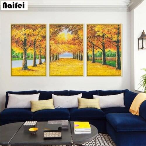 Diamond Painting Autumn Golden Forest Fallen Leaves Landscape Full Square/Round Drill Embroidery Cross Stitch Mosaic Wall Art