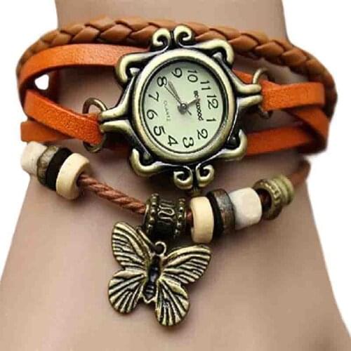6 Colors Ladies Womens Retro Leather Watch Women Bracelet Butterfly Decoration Quartz Luxury Vintage Style Design 5D9U 6YLF часы