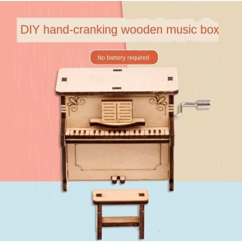 Wooden Piano Assembly Model Music Box Creative Assembly Hand-operated Music Box Gift Crafts for Children P285