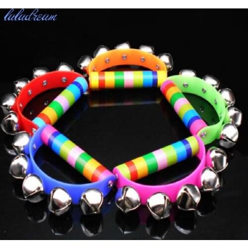 1pc Wooden Rattles Musical Instruments Educational Toys Semicircle Geometric Shape Jingle Hand Shake Ring Bells