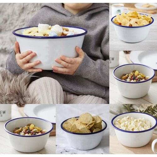 Snack Club Porcelain Enameled Bowl Ice Cream Strawberry Bowl Kids School Rice Cereal Salad Noodle Large Bowl Container Tableware