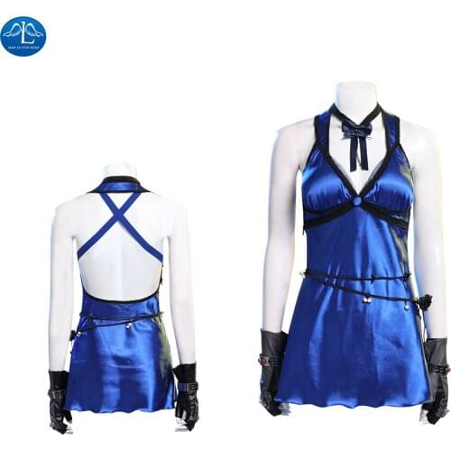 Final Fantasy VII FF7 Remake Cosplay Tifa Lockhart Cosplay Costume Halloween Outfit Tifa Blue Dress Women Sexy Suit Short Skirt