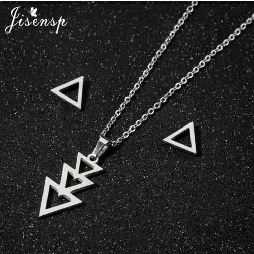 Jisensp Simple Fashion Multi Hollow Triangle Necklace Earrings for Women Geometric Stainless Steel Jewelry Sets Party Gift