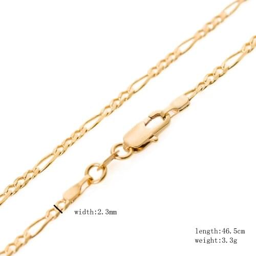 Classic 60cm women men gold GP filled figaro gold chain necklace & Pendants high-quality low-cost jewelry