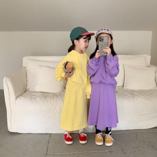 2021 Korea style girls boys 2 pcs set hooded sweatshirt+skirt autumn cotton kids suit 1-7 years WU193