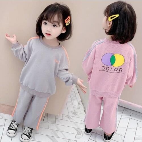 DFXD 1-8Yrs Girls Clothing Sets Kids Clothes Spring Autumn Casual 2pc Sport Suits Print Full Sleeve Hoodies Tops Loose Pants