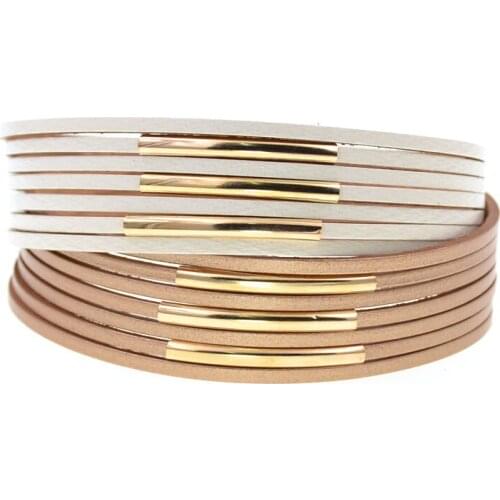 Leather Bracelets for Women Metal Pipe Metal Bracelets & Bangles Retro Boho Multilayer Wrap Wide Bracelet Femme gift Jewelry