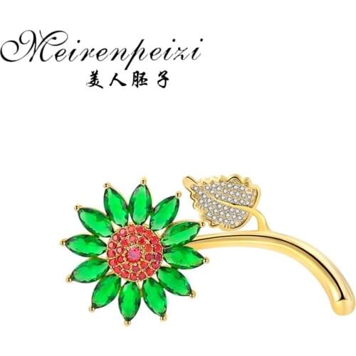 Meirenpeizi Tulip Flower Brooch Pin Rhinestone Crystal Costume Jewelry Clothes Accessories Jewelry Brooches For Wedding