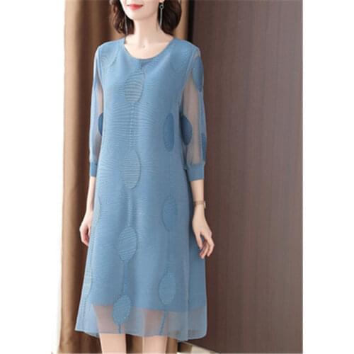 Miyake Heavy Industries Beaded Embroidered Dress 2021 Spring New Fashion Cover Belly Age Reduction Loose Large Size Womens