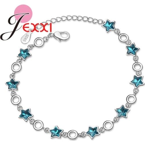 Fashion Bohemian 925 Sterling Silver Blue Stars Jewelry Bracelet For Woman Girls Lady Christmas Party Wedding Engagement Dancing