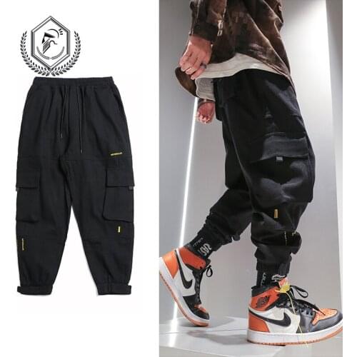 Men Fashion Loose Safari Style Harem Jogger Pants Casual Pockets Patchwork Ankle-Length Hip Hop Pants