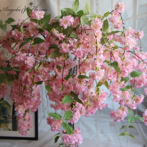 Natural vertical silk cherry blossom for wedding decoration DIY Cherry trees artificial flower bouquet big size 1pcs decoration