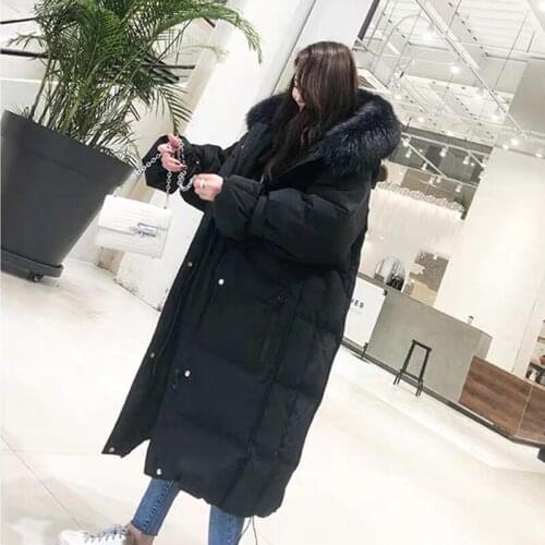 Women New White Duck Down Jacket Ladys Hooded Fur Collar Long Warm Thick Jacket Female Long Sleeve Parka
