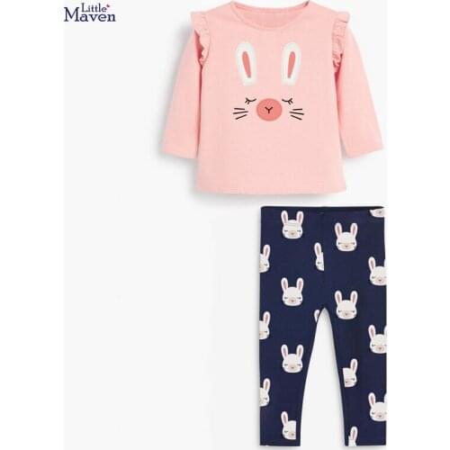 Baby Girl Fall Clothes Autumn Children Pajams Set Cotton Two Pieces Suit Toddler Girl Pink Bunny Shirt + Rabbit Print Pants 2-7y
